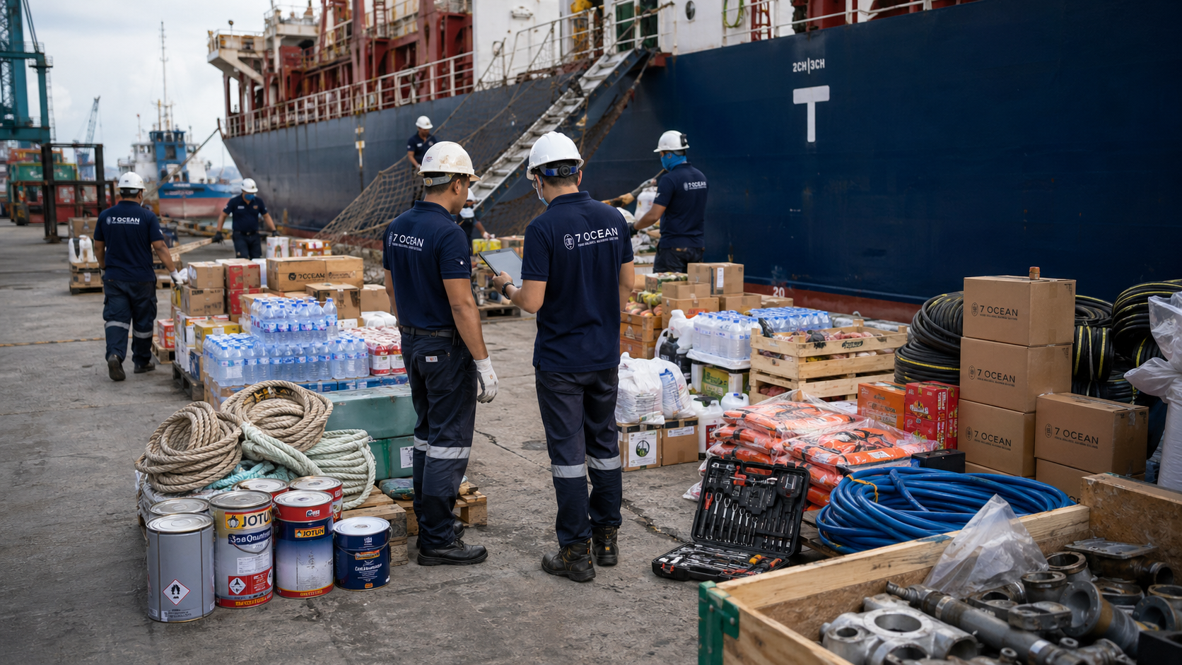 Coordinated provisioning alongside a bulk carrier — Brazilian terminal.